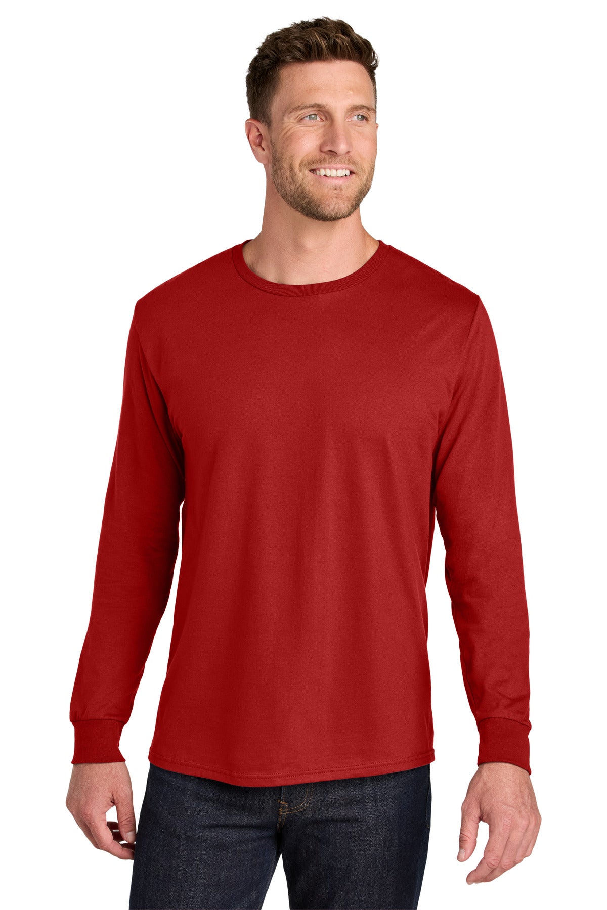 Front View of TrueRed Jerzees Ultimate Unisex Ring Spun Long Sleeve T-Shirt IC46L