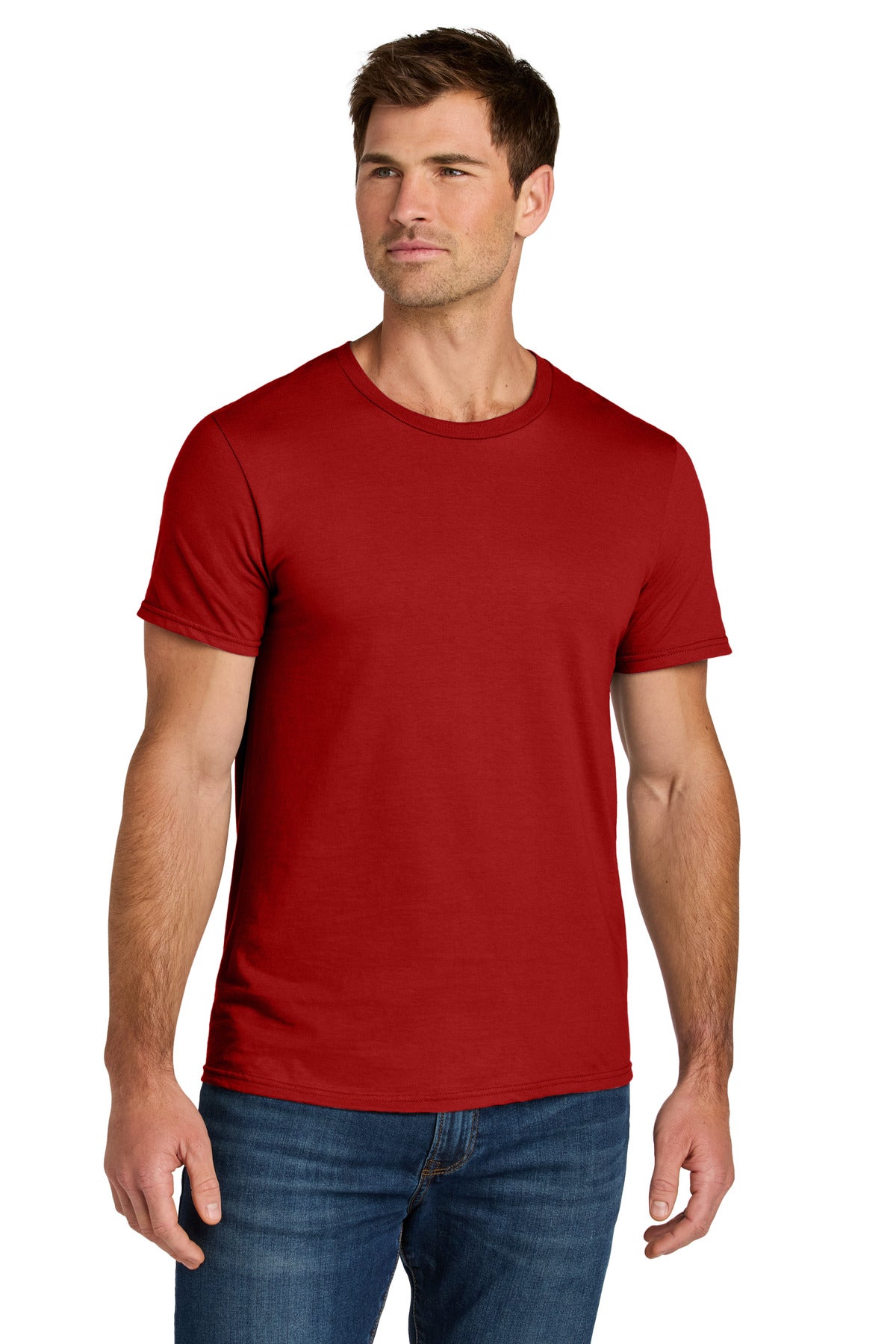 Front View of TrueRed Jerzees Ultimate Unisex Ring Spun T-Shirt IC46M