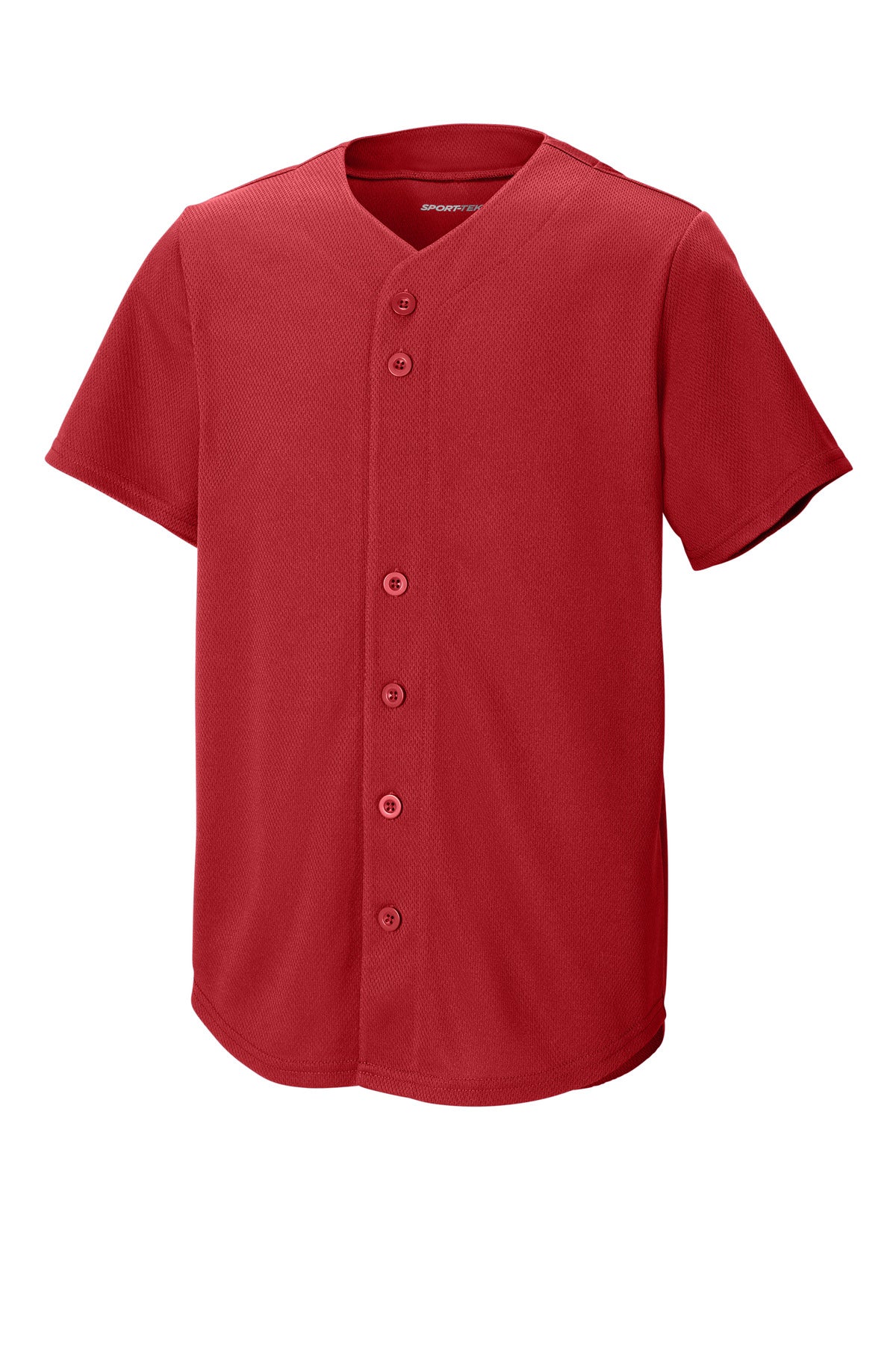 Front View of TrueRed Sport-Tek Youth PosiCharge Tough Mesh Full-Button Jersey YST220