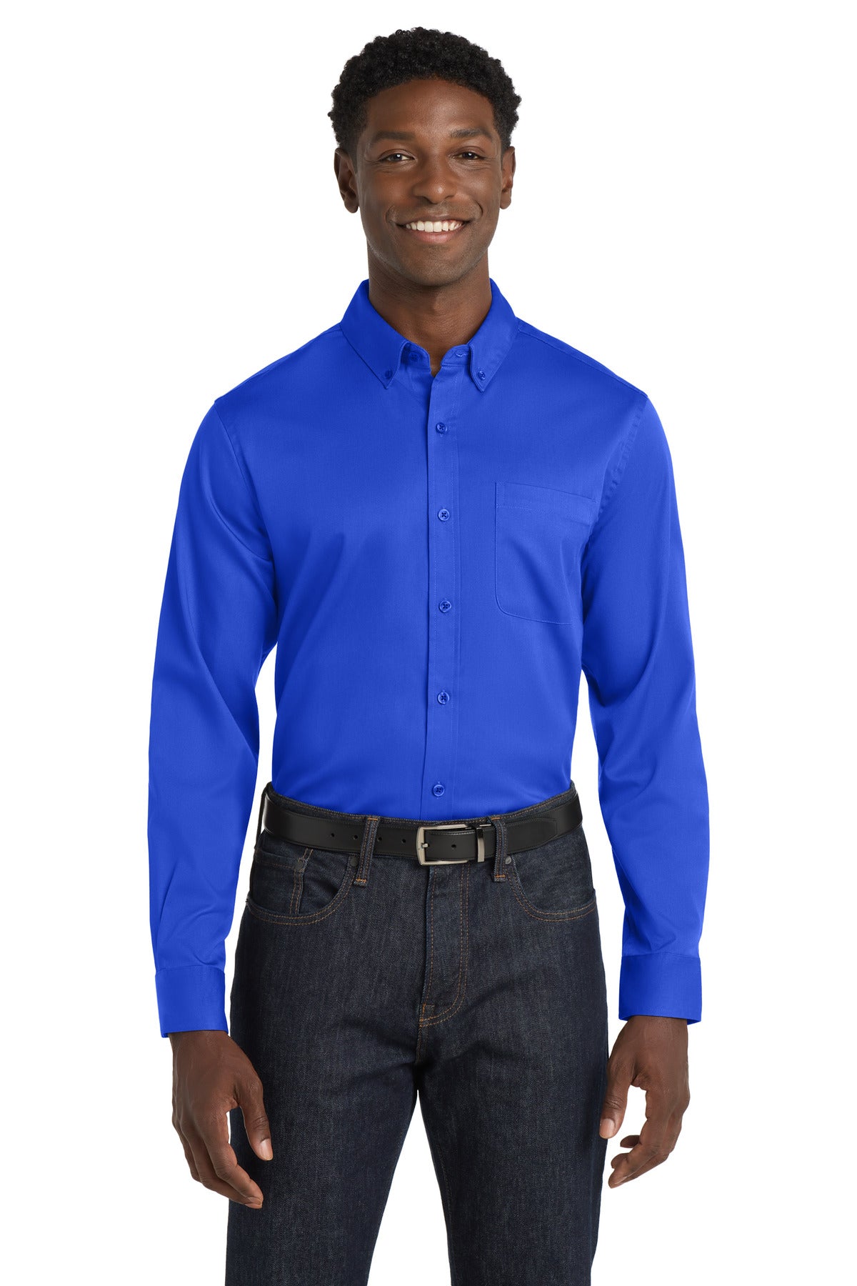 Front View of TrueRoyal Port Authority Long Sleeve SuperPro React Twill Shirt. W808