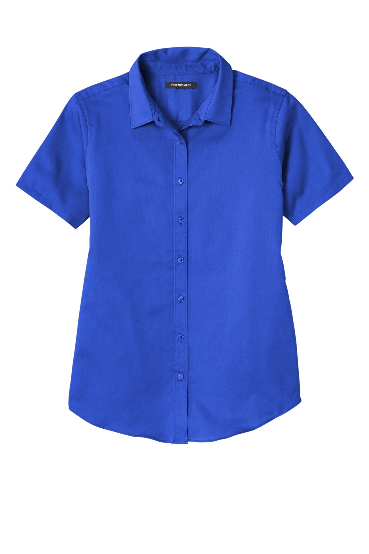 Front View of TrueRoyal Port Authority Women's Short Sleeve SuperPro React Twill Shirt. LW809