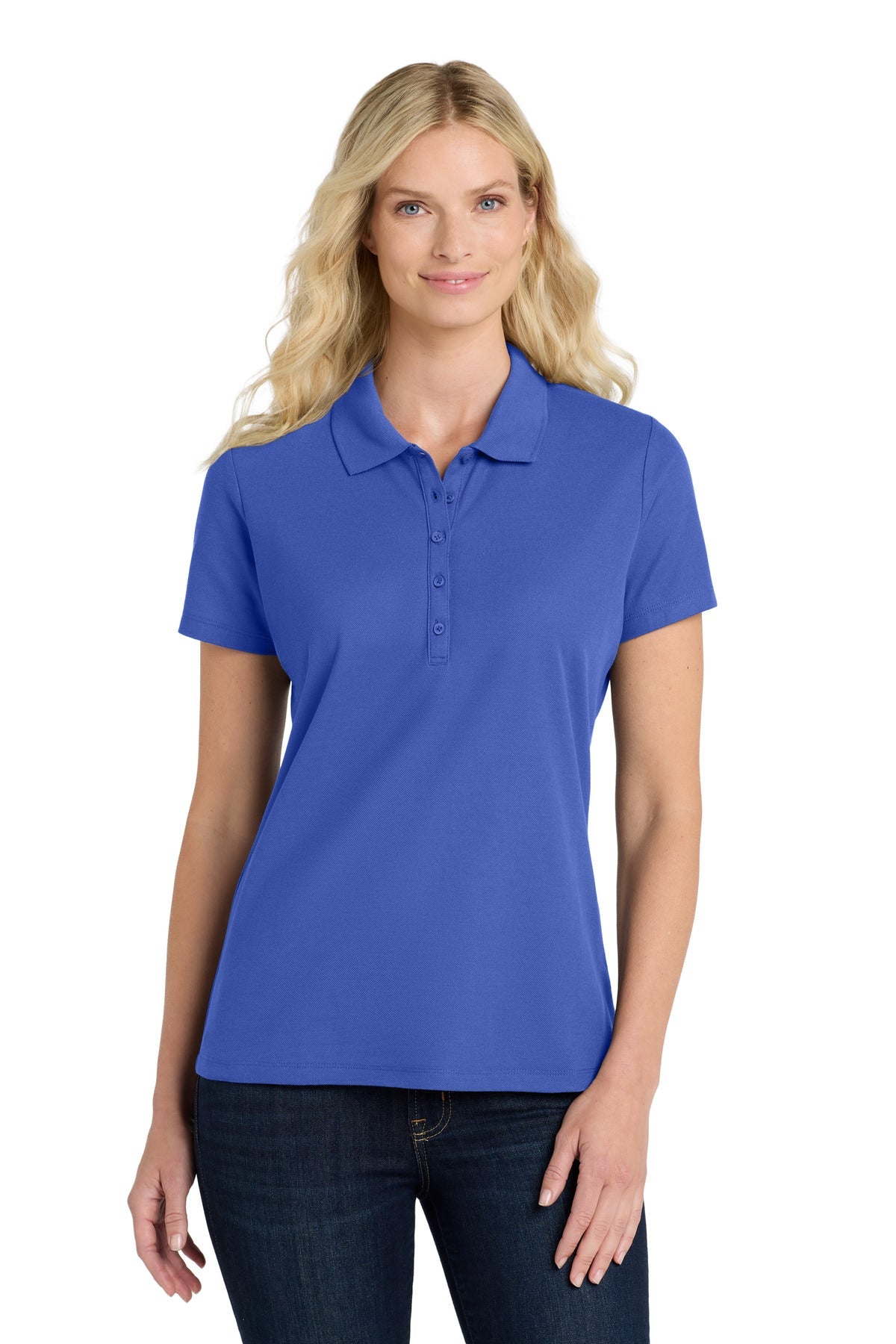 Front View of TrueRoyal Port Authority Women's SuperPro React Polo. LK810