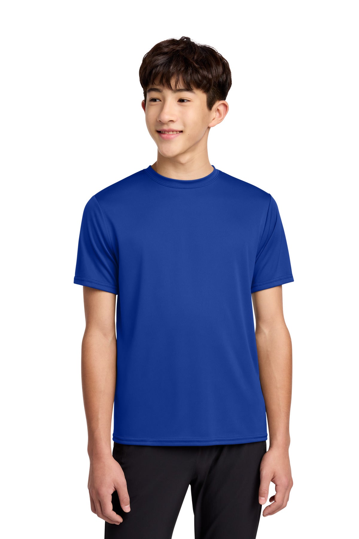 Front View of TrueRoyal Port & Co Youth Performance Tee. PC380Y