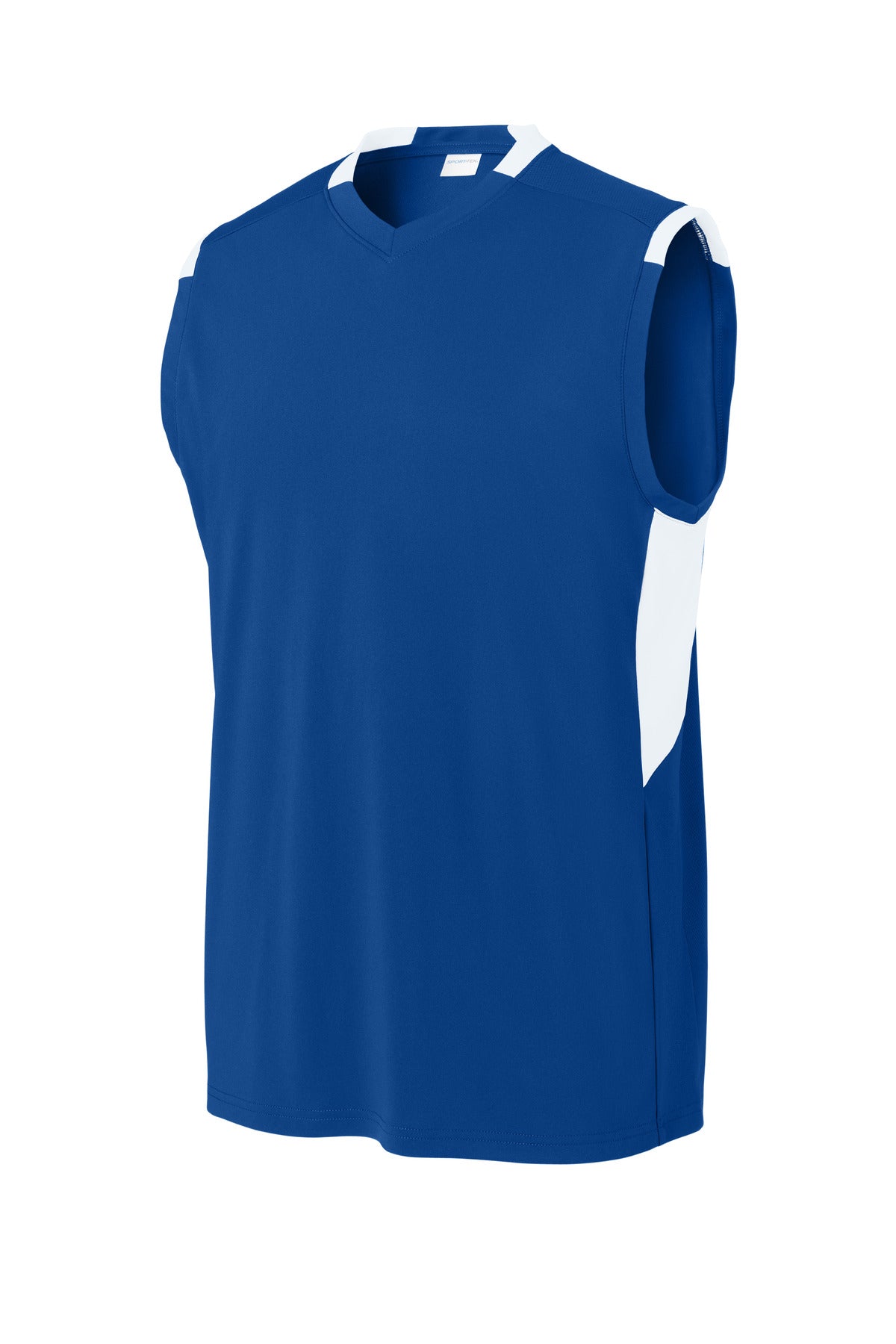 Front View of TRy/White Sport-Tek Club Sleeveless V-Neck ST441