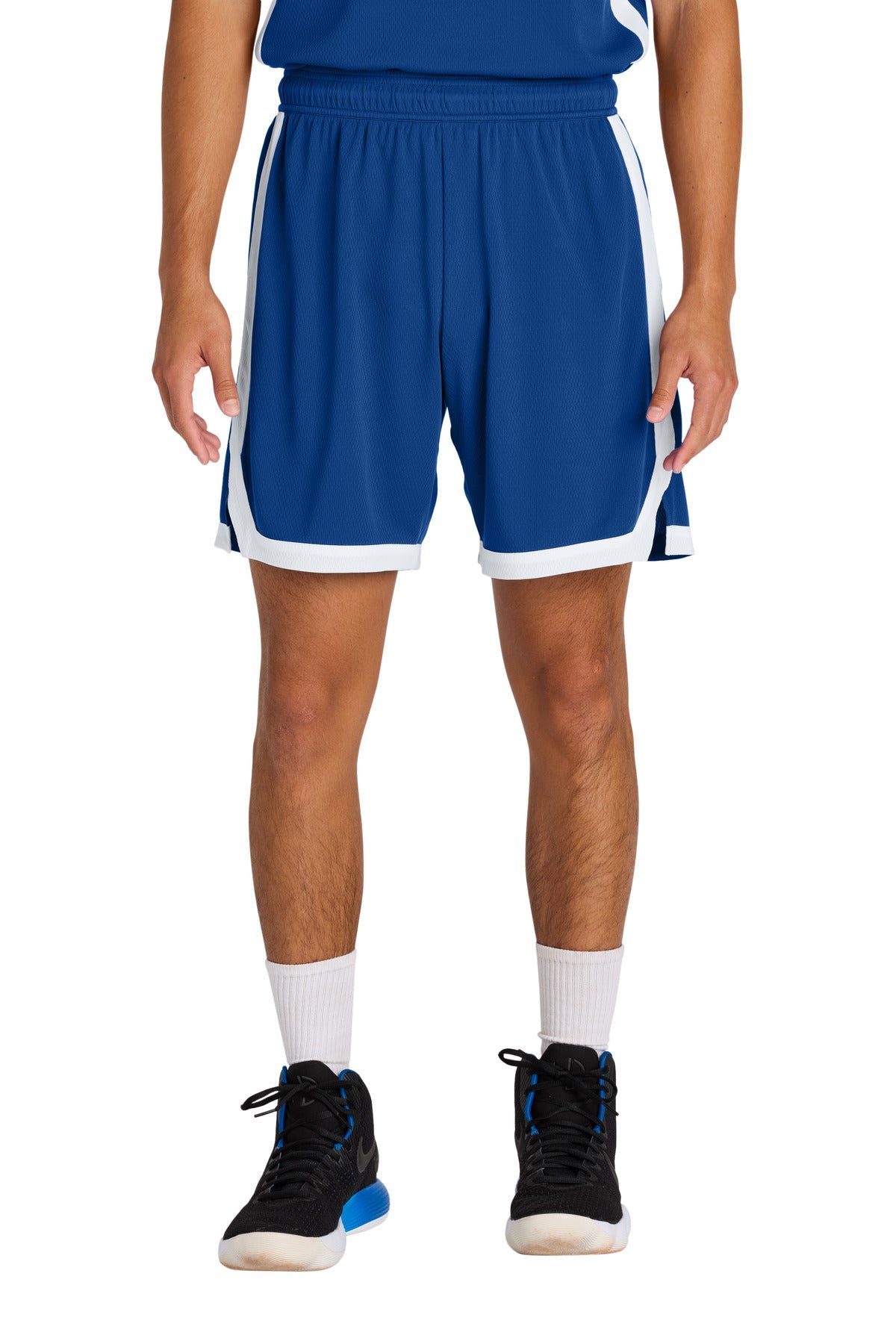 Front View of TRy/White Sport-Tek Rival Basketball 7"Short ST901