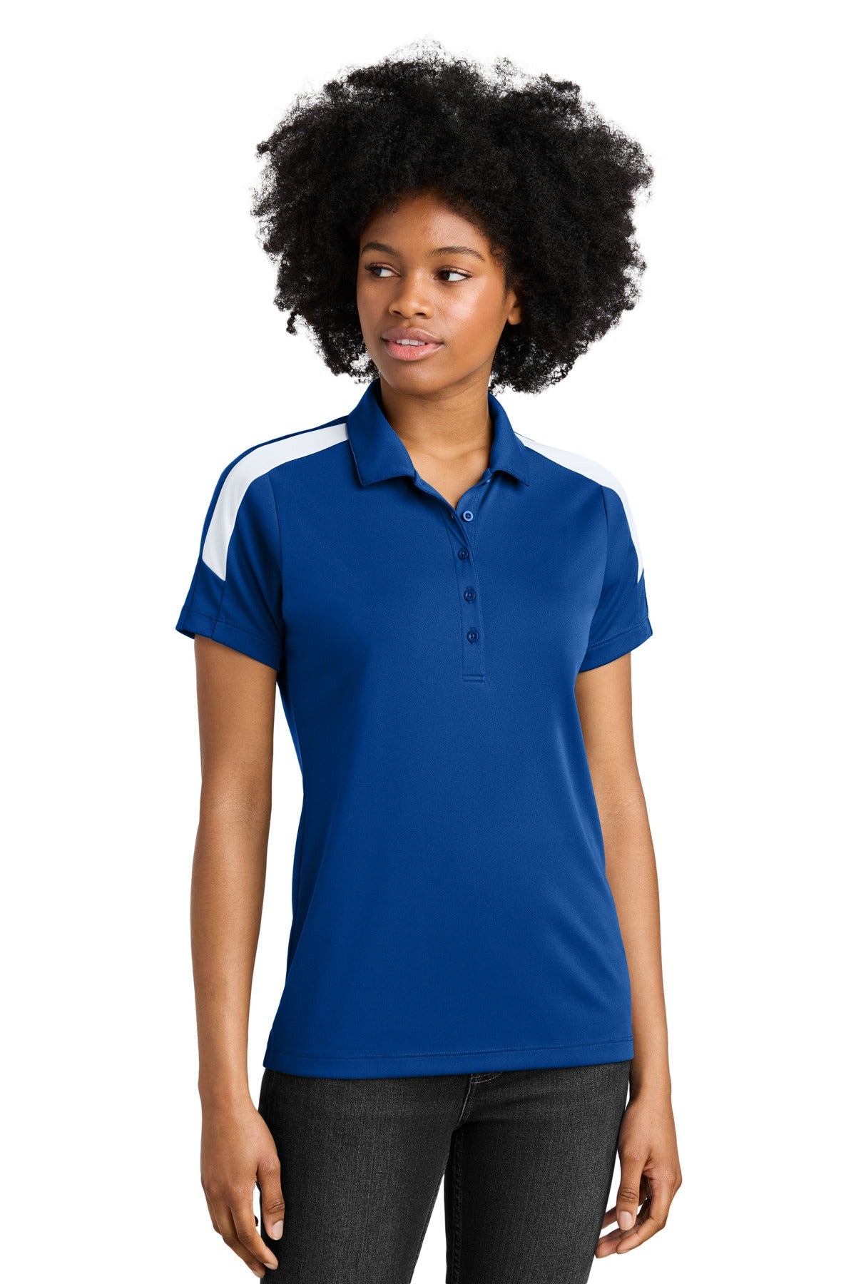 Front View of TRy/White Sport-Tek Women's Competitor United Polo LST104