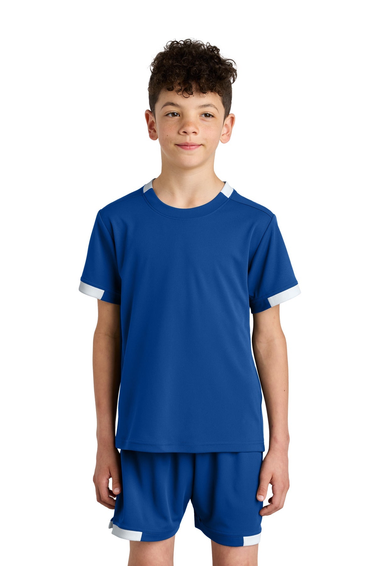 Front View of TRy/White Sport-Tek Youth Club Short Sleeve Crew YST440