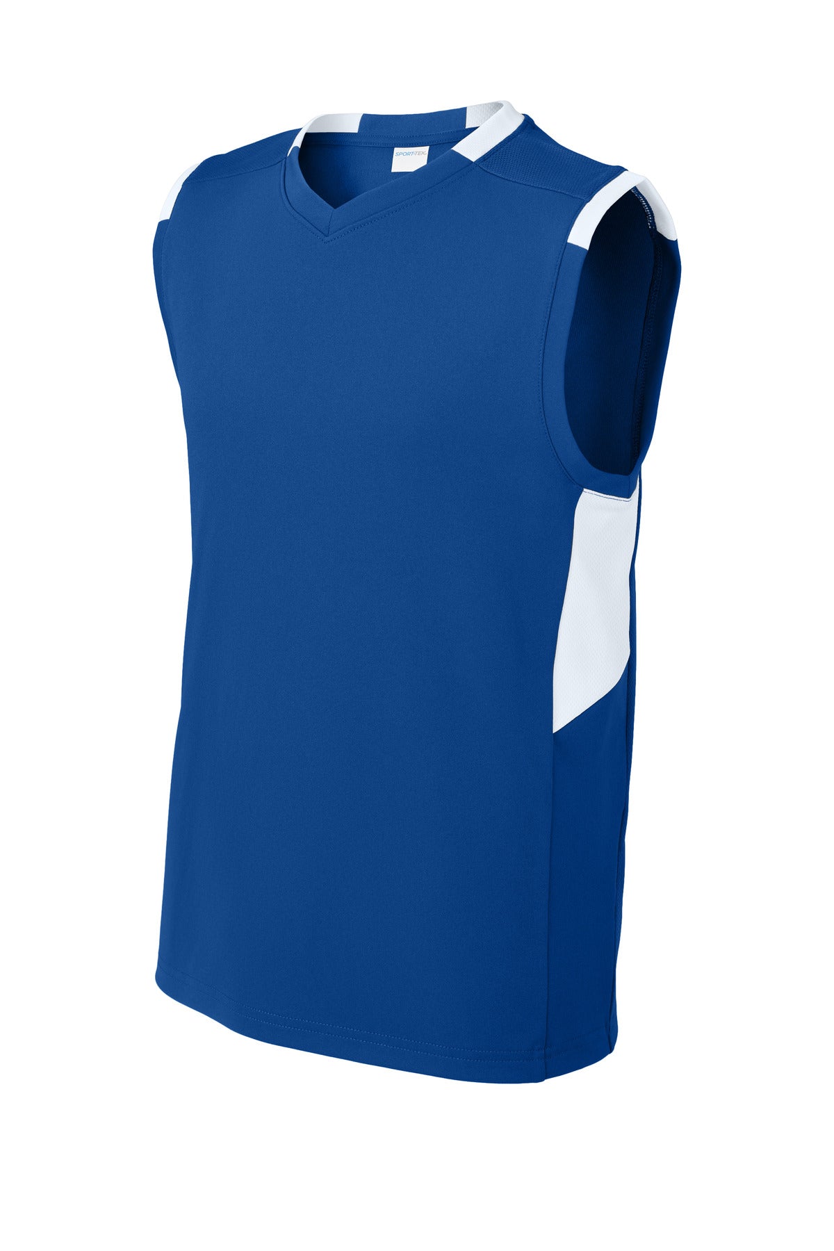 Front View of TRy/White Sport-Tek Youth Club Sleeveless V-Neck YST441
