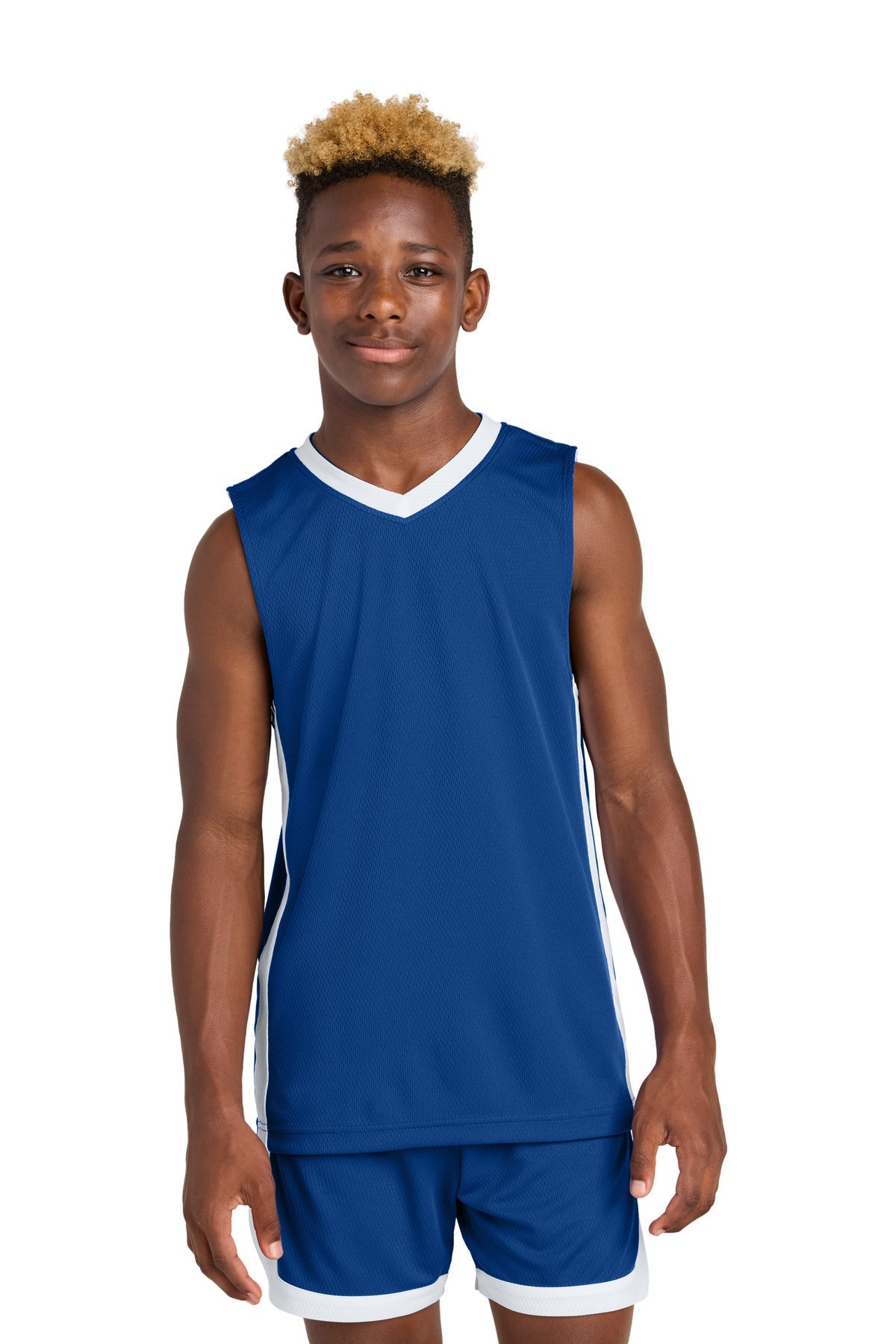 Front View of TRy/White Sport-Tek Youth Rival Basketball Rev Jersey YST900