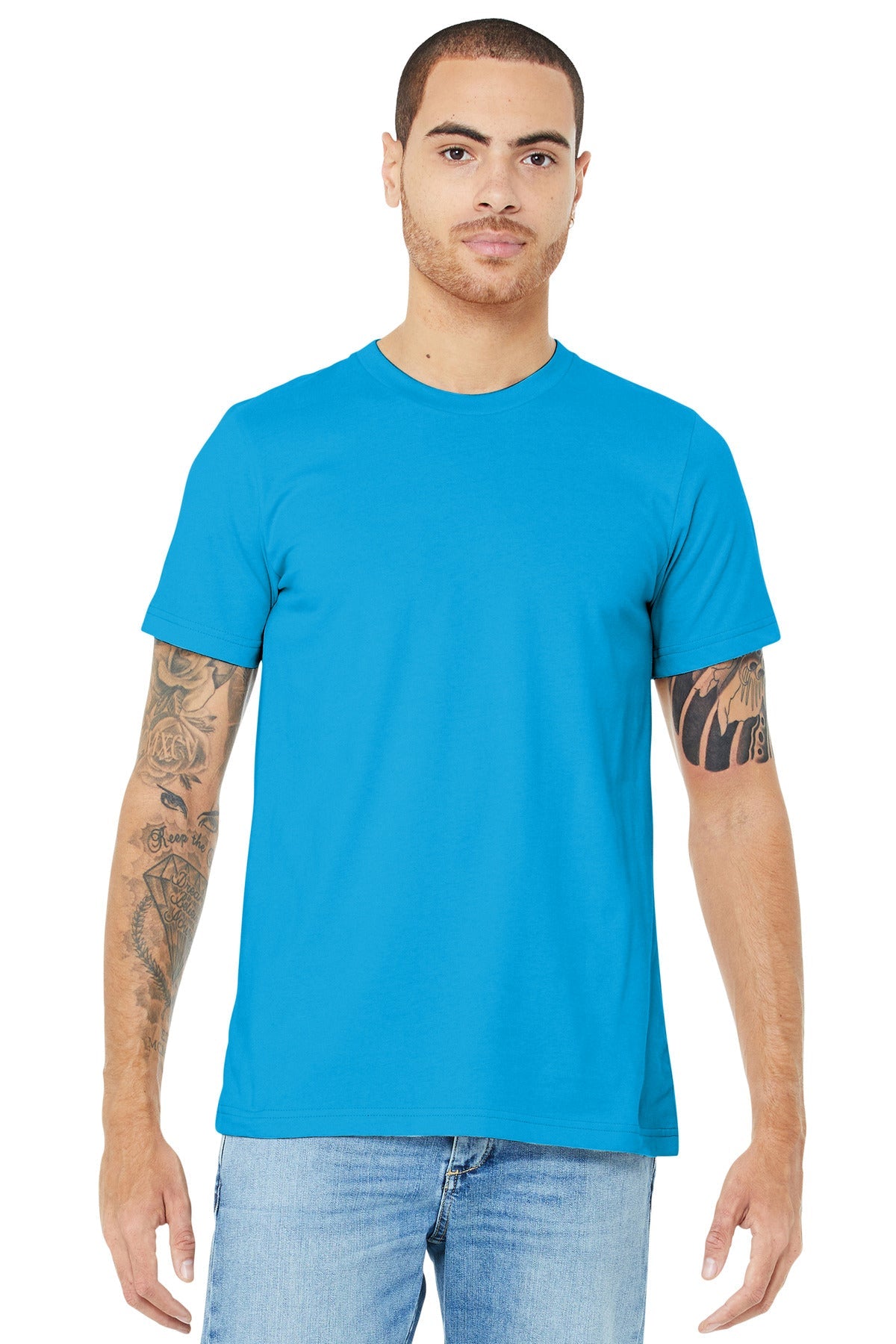 Front View of Turquoise BELLA+CANVAS Unisex Jersey Short Sleeve Tee. BC3001