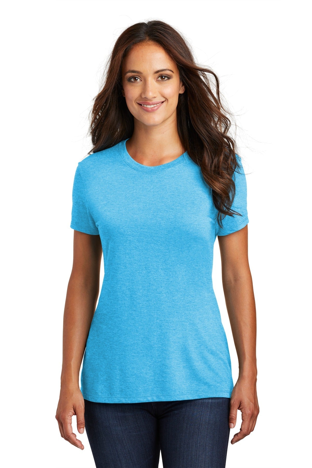Front View of Turquoise Frst District Women's Perfect Tri Tee. DM130L