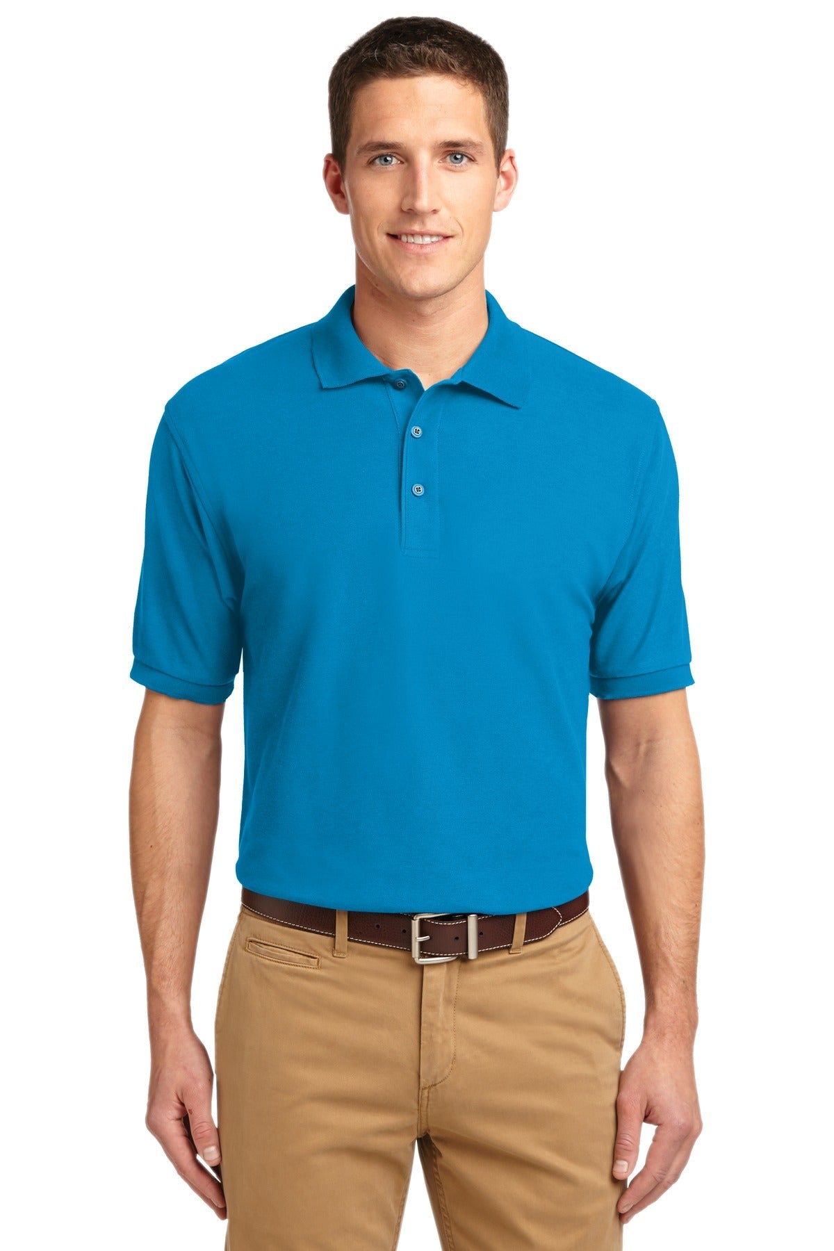 Front View of Turquoise Port Authority Extended Size Silk Touch Polo K500ES
