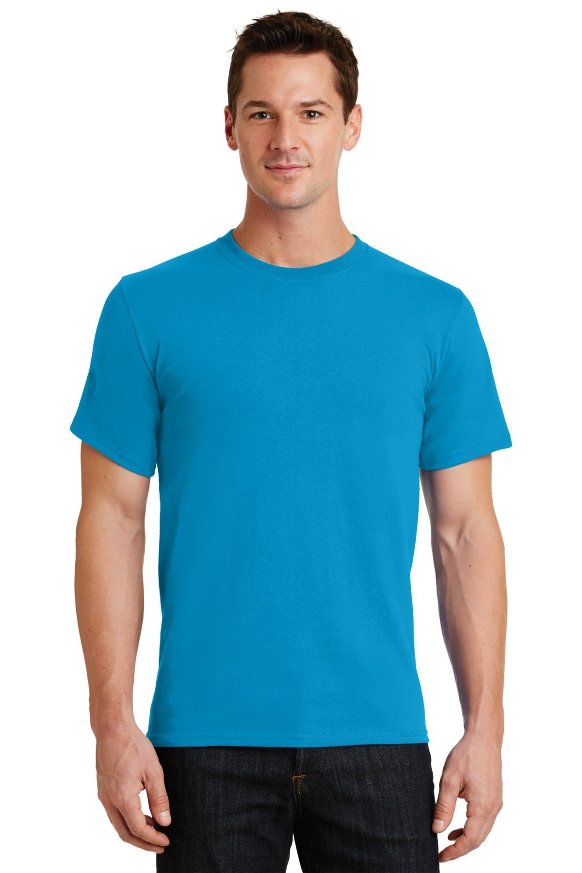 Front View of Turquoise Port & Co Essential Tee. PC61