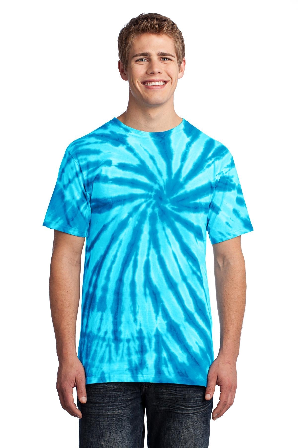 Front View of Turquoise Port & Co Tie-Dye Tee. PC147