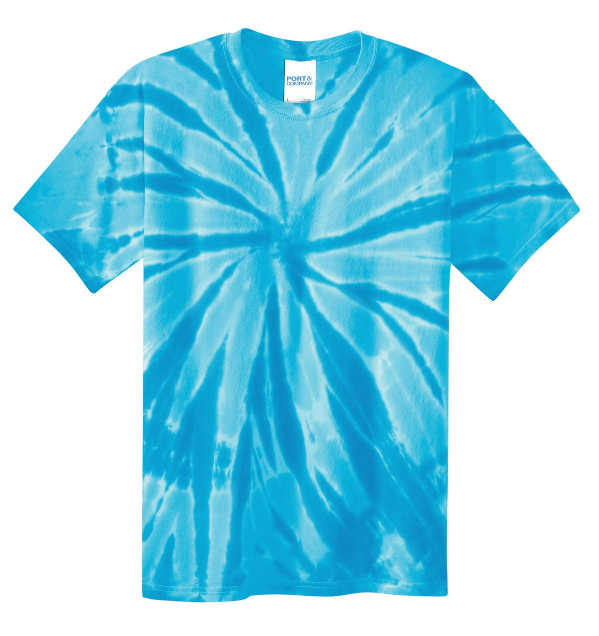 Front View of Turquoise Port & Co Youth Tie-Dye Tee. PC147Y