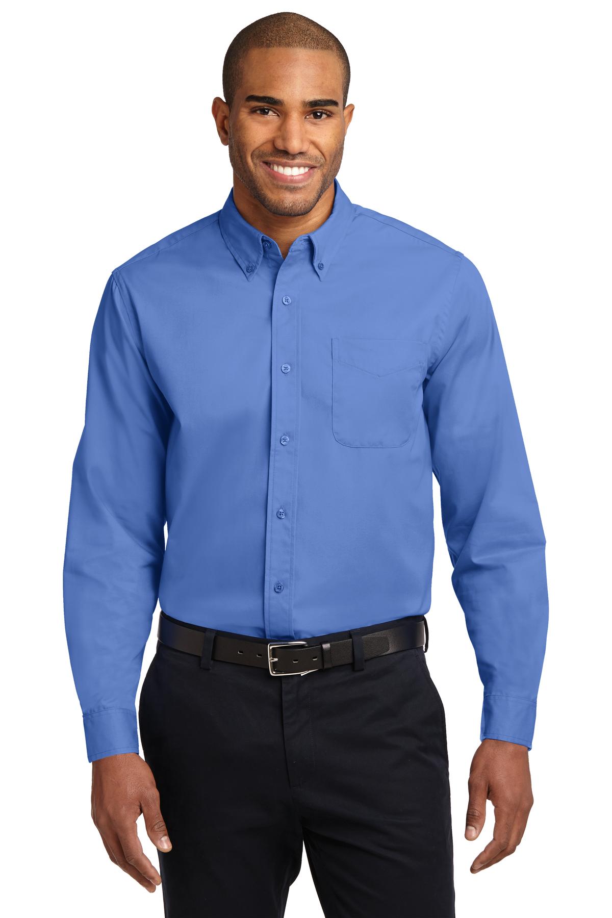 Front View of Ultramarne Blu Port Authority Long Sleeve Easy Care Shirt S608