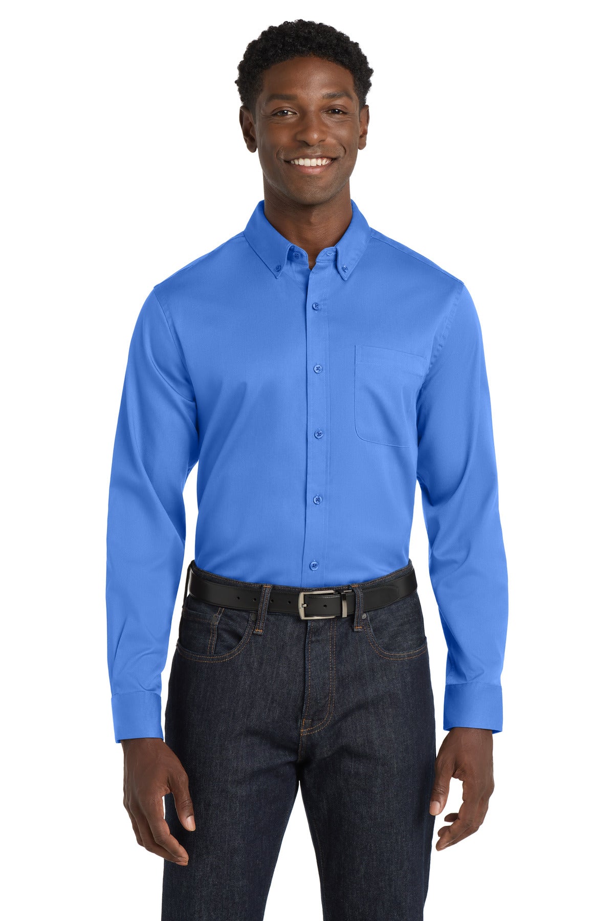 Front View of UltramrnBl Port Authority Long Sleeve SuperPro React Twill Shirt. W808