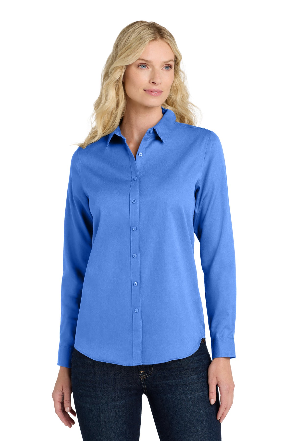 Front View of UltramrnBl Port Authority Women's Long Sleeve SuperPro React Twill Shirt. LW808