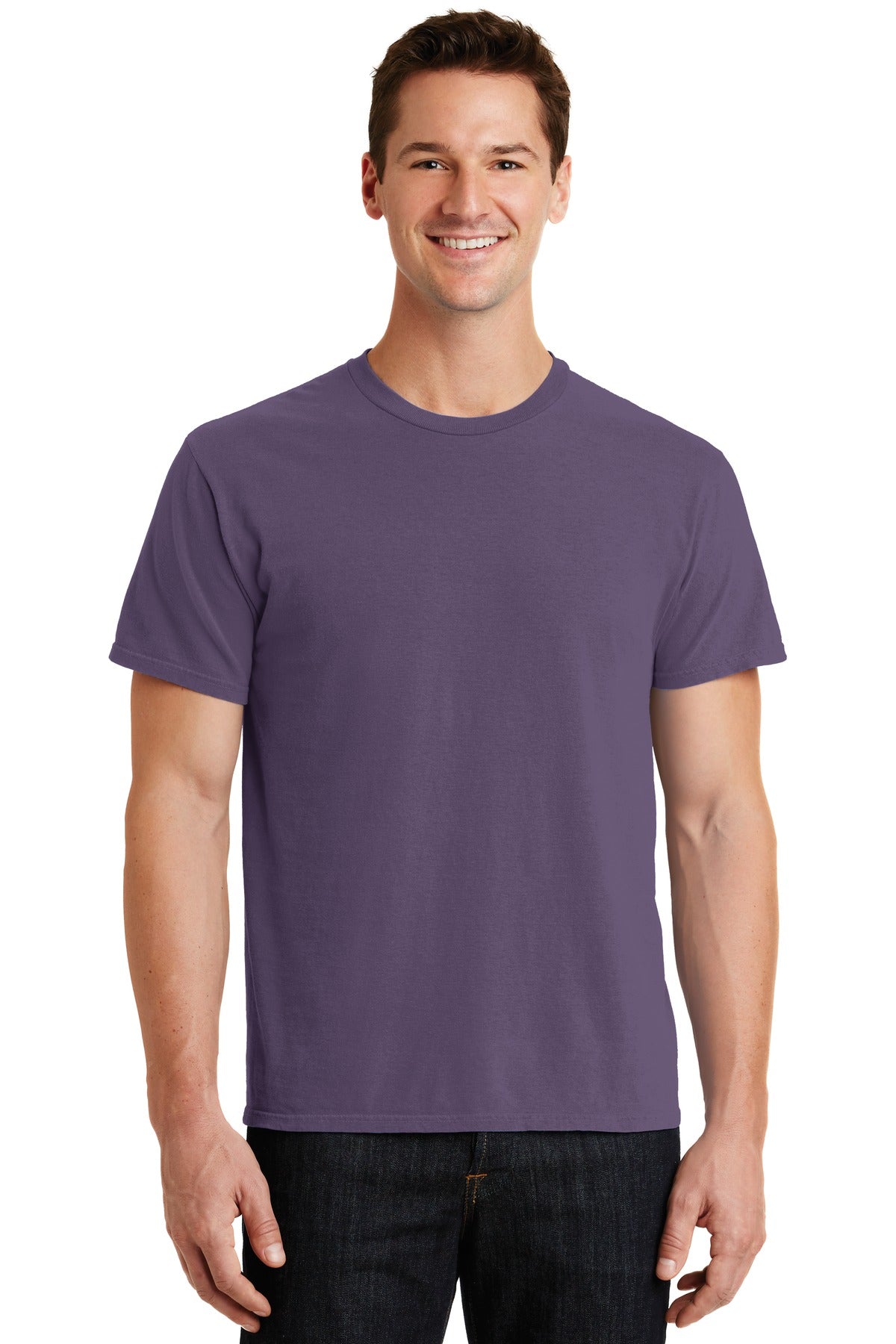 Front View of Vintage Plum Port & Co Beach Wash Garment-Dyed Tee. PC099