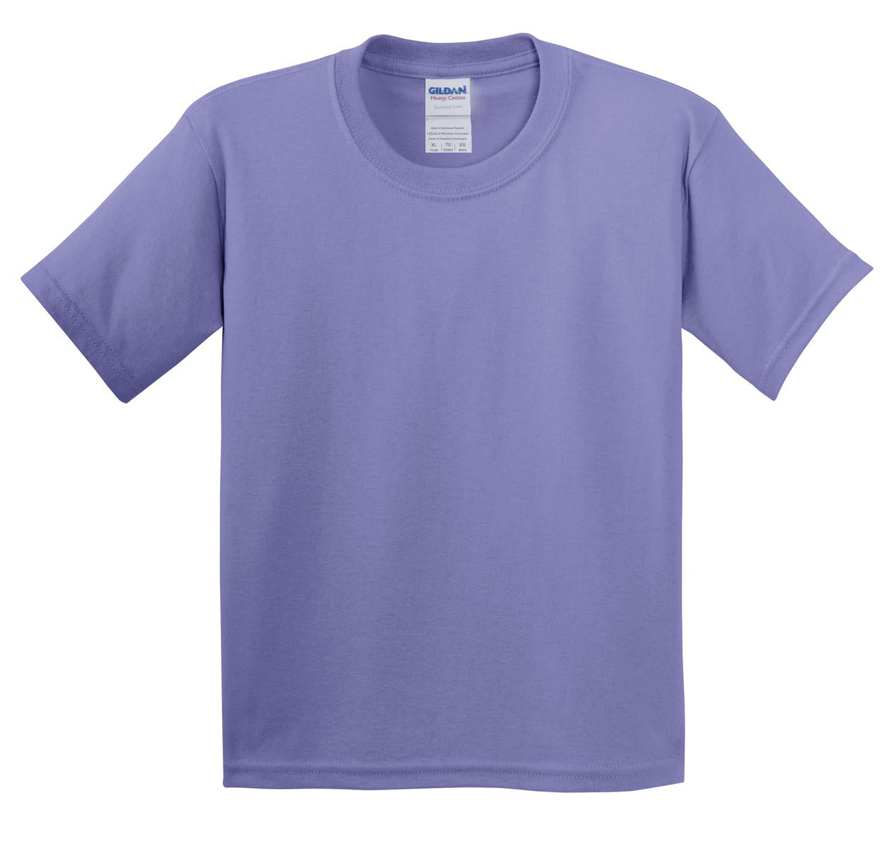 Front View of Violet Gildan - Youth Heavy Cotton 100% Cotton T-Shirt. 5000B