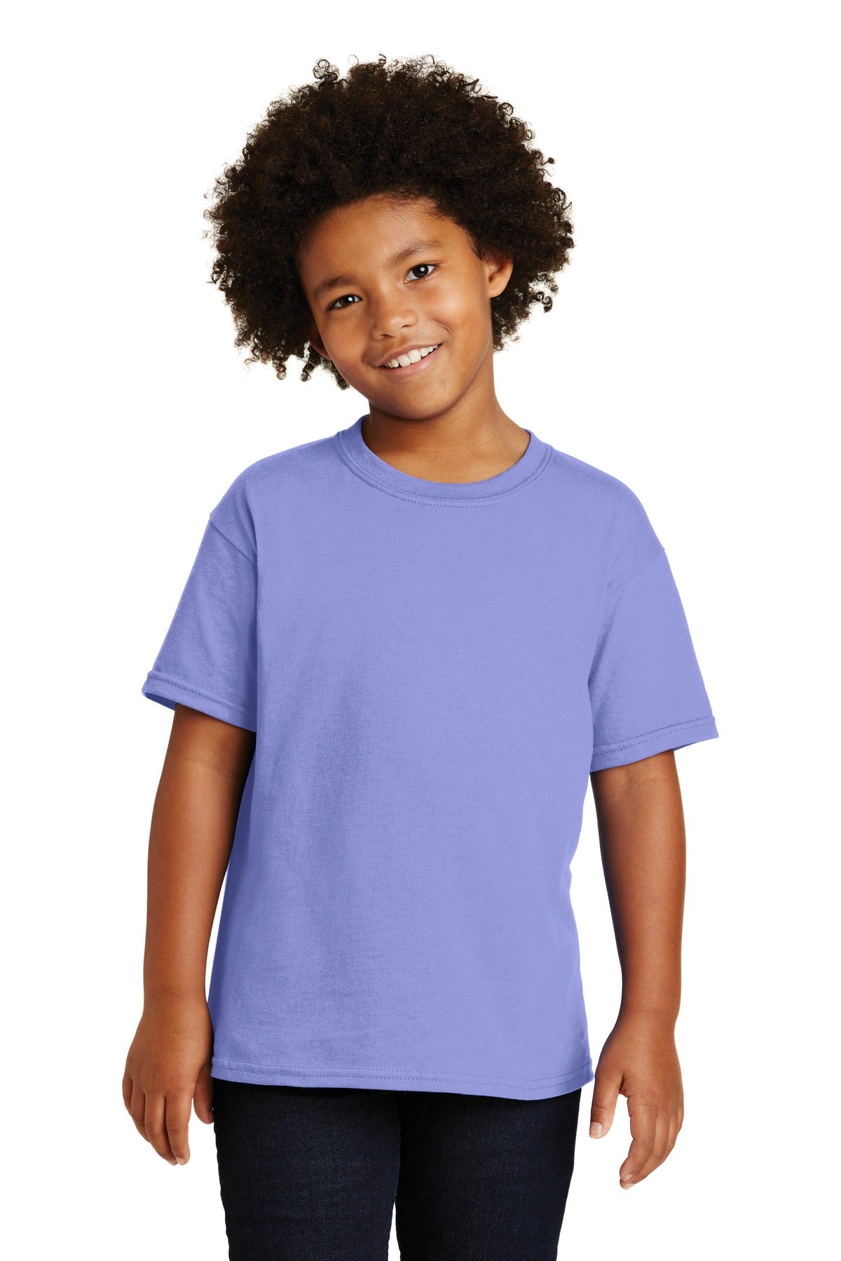 Front View of Violet Gildan - Youth Heavy Cotton 100% Cotton T-Shirt. 5000B