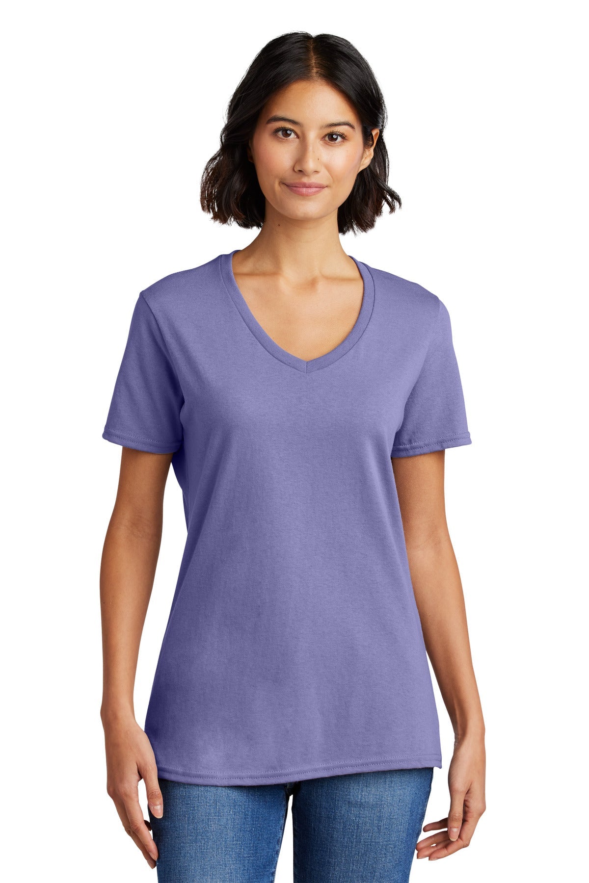 Front View of Violet Port & Co Women's Core Cotton V-Neck Tee. LPC54V