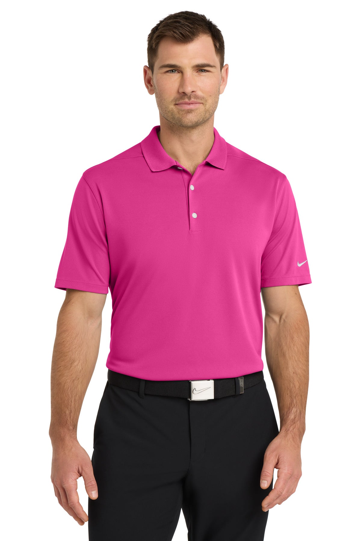 Front View of VividPink Nike Dri-FIT Micro Pique 2.0 Polo NKDC1963