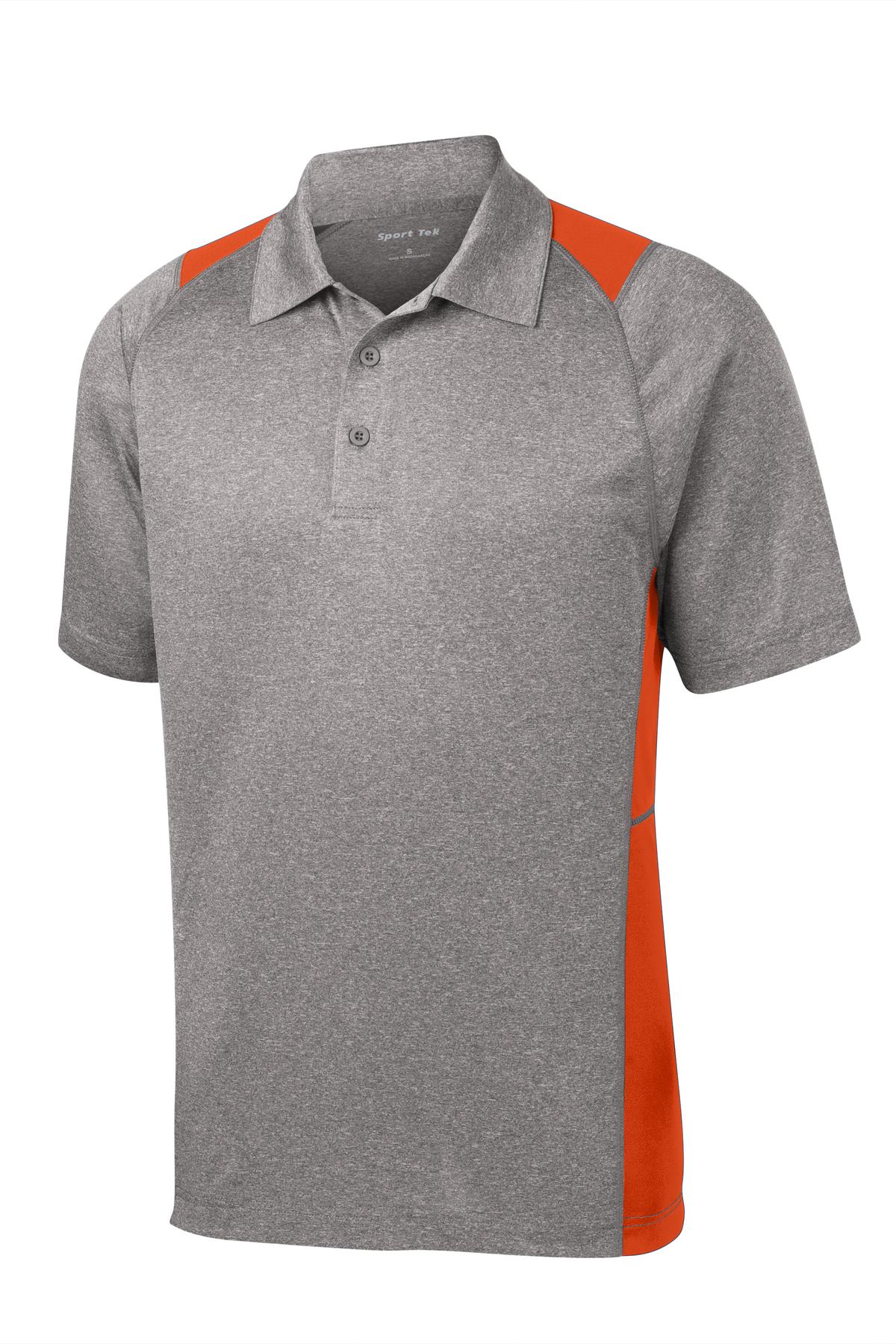 Front View of Vnt He/Dp Orng Sport-Tek Heather Colorblock Contender Polo. ST665