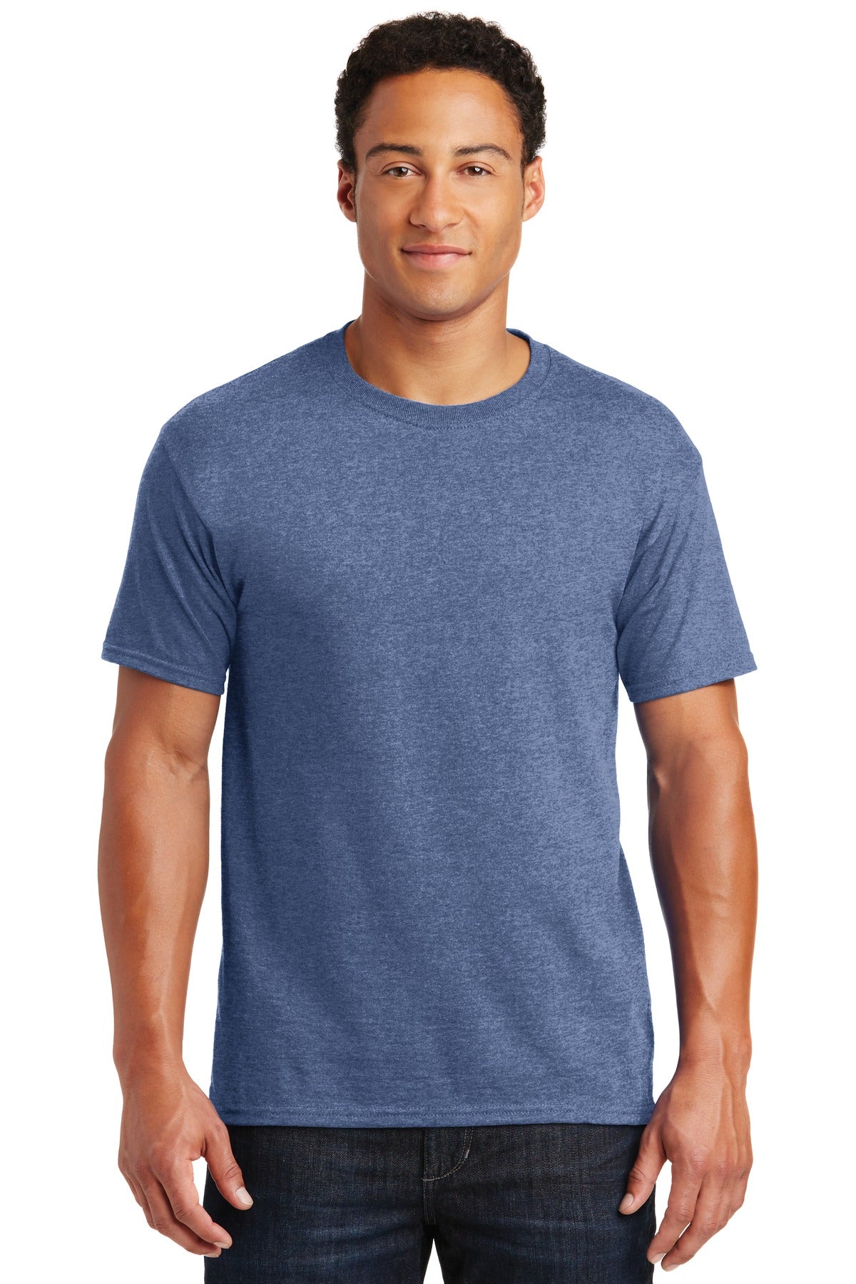 Front View of Vntg He Blue Jerzees - Dri-Power 50/50 Cotton/Poly T-Shirt. 29M