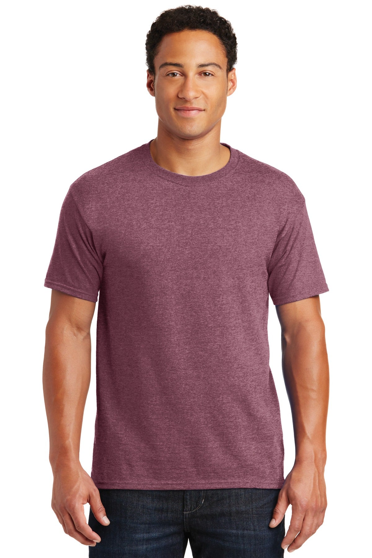 Front View of Vntg He Maroon Jerzees - Dri-Power 50/50 Cotton/Poly T-Shirt. 29M