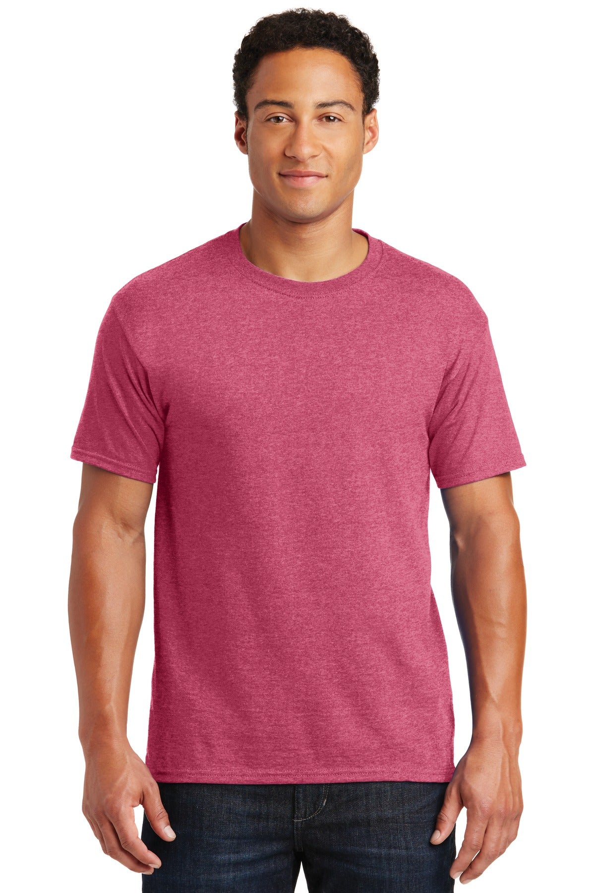Front View of Vntg He Red Jerzees - Dri-Power 50/50 Cotton/Poly T-Shirt. 29M
