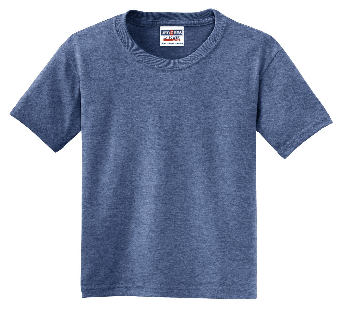 Front View of Vntg Hthr Blue Jerzees - Youth Dri-Power 50/50 Cotton/Poly T-Shirt. 29B