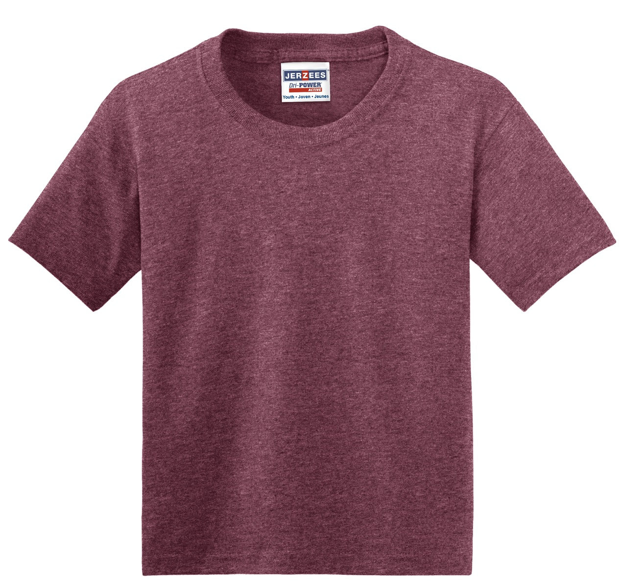Front View of Vntg Hthr Marn Jerzees - Youth Dri-Power 50/50 Cotton/Poly T-Shirt. 29B