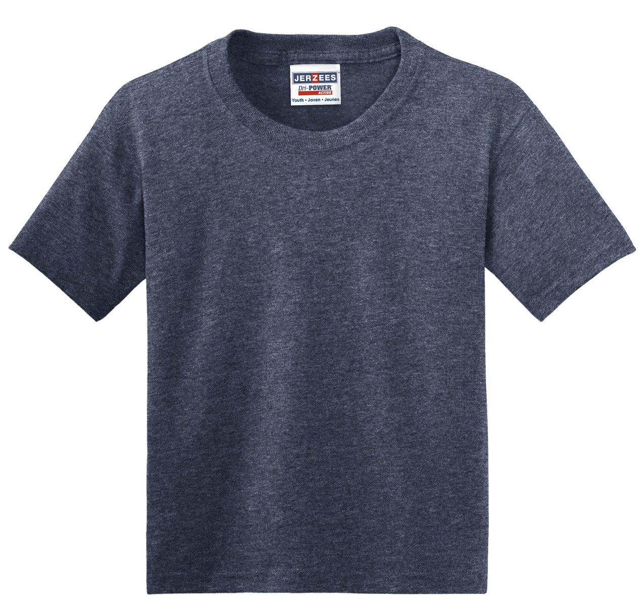 Front View of Vntg Hthr Navy Jerzees - Youth Dri-Power 50/50 Cotton/Poly T-Shirt. 29B
