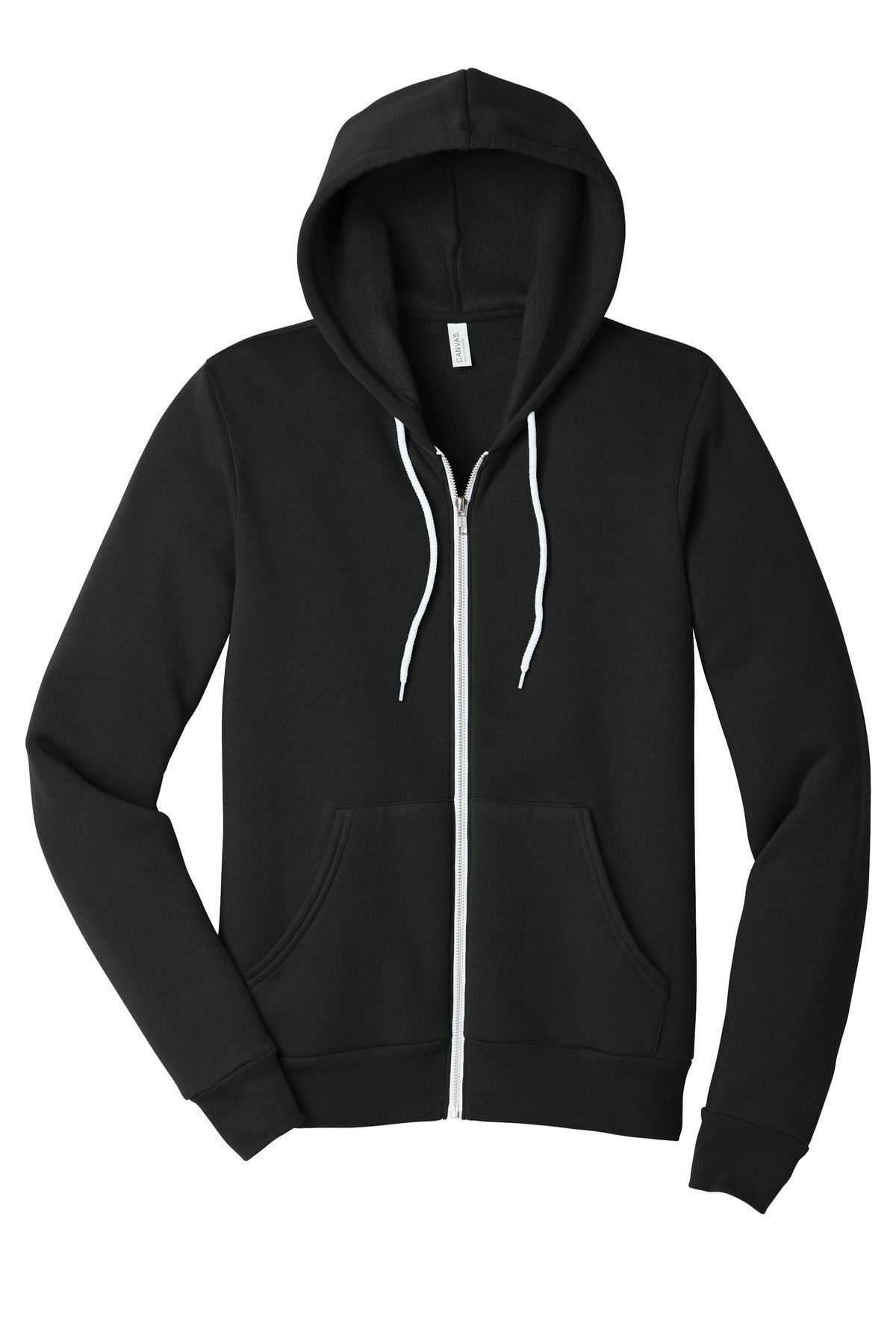Front View of VtgBlack BELLA+CANVAS Unisex Sponge Fleece Full-Zip Hoodie. BC3739
