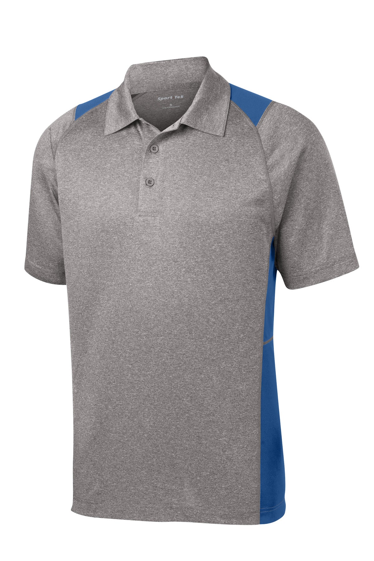 Front View of VtgHthr/Ry Sport-Tek Heather Colorblock Contender Polo. ST665