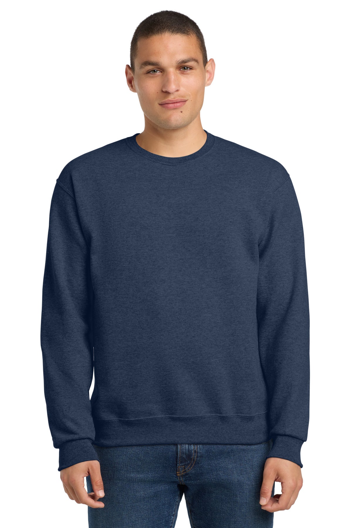 Front View of VtgHtrNavy Jerzees - NuBlend Crewneck Sweatshirt. 562M