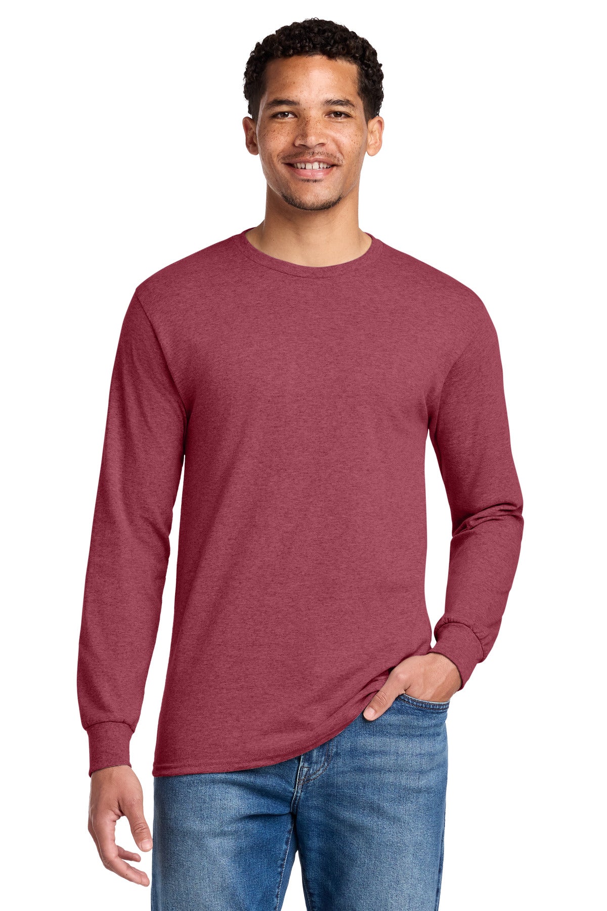 Front View of VtgHtrRed Jerzees - Dri-Power 50/50 Cotton/Poly Long Sleeve T-Shirt. 29LS