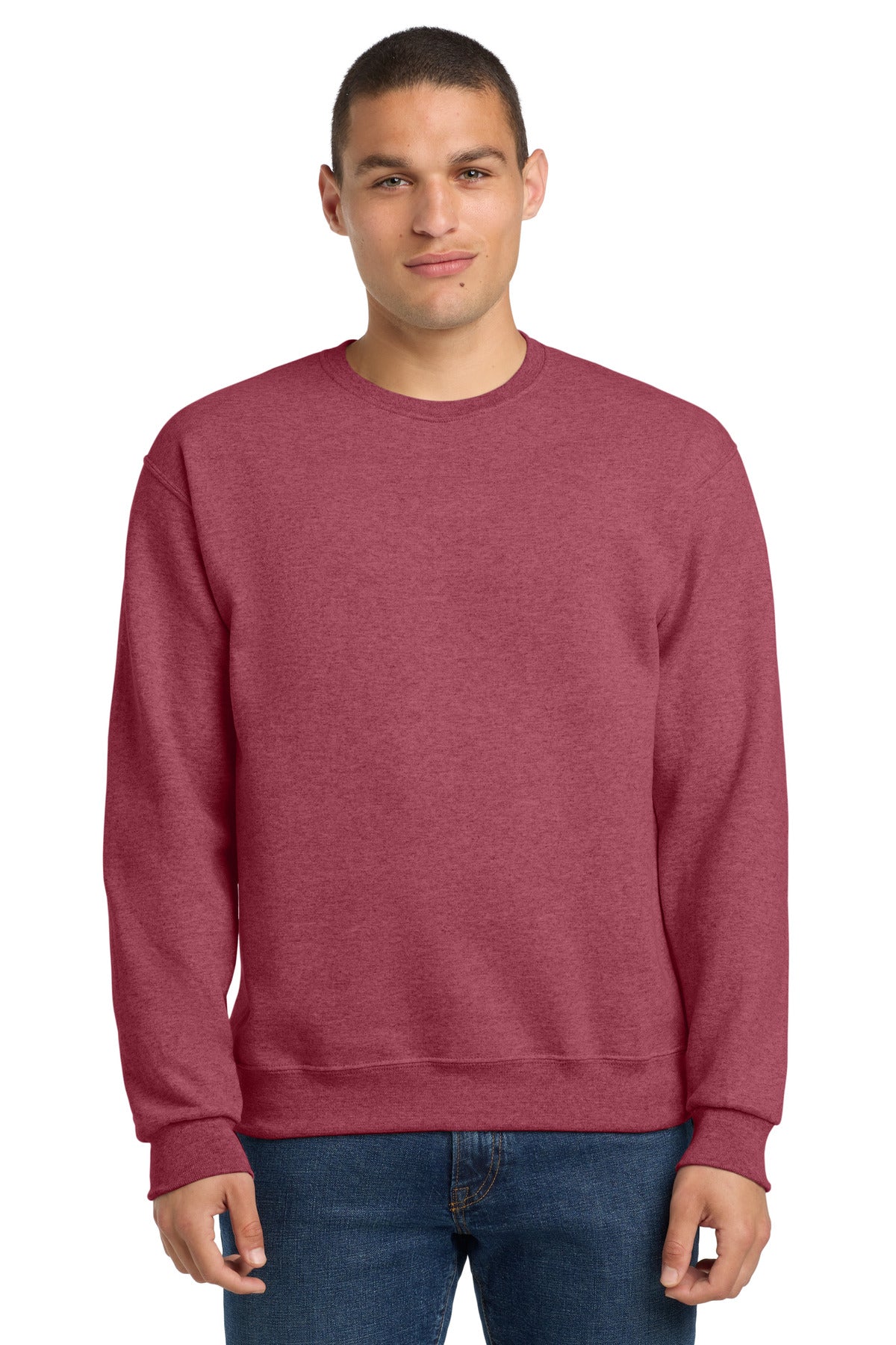 Front View of VtgHtrRed Jerzees - NuBlend Crewneck Sweatshirt. 562M