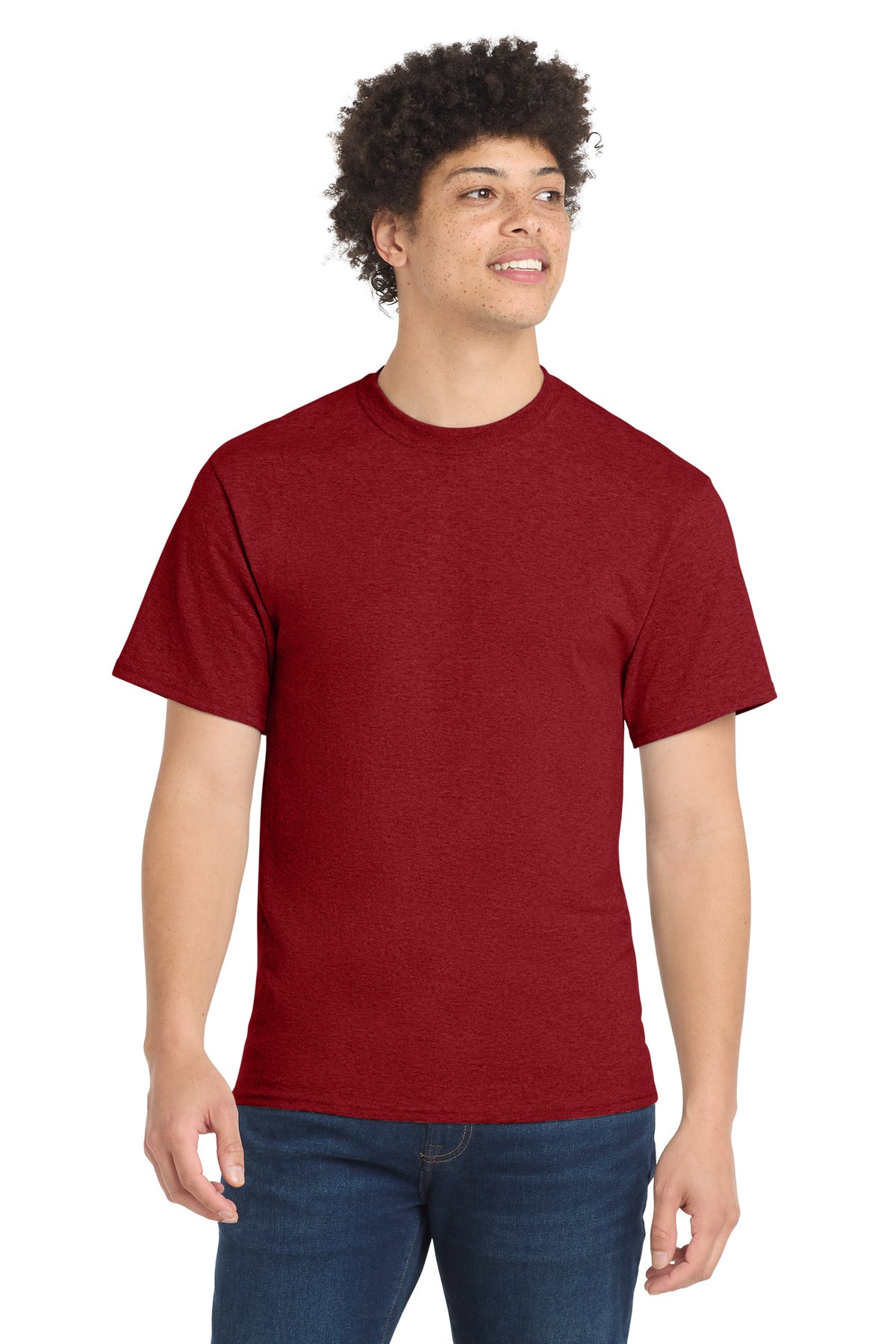 Front View of VtgRed Port & Co Core Blend Tee. PC55