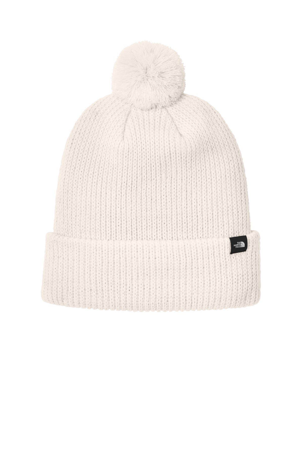 Front View of VtgWhite The North Face Pom Beanie NF0A7RGI