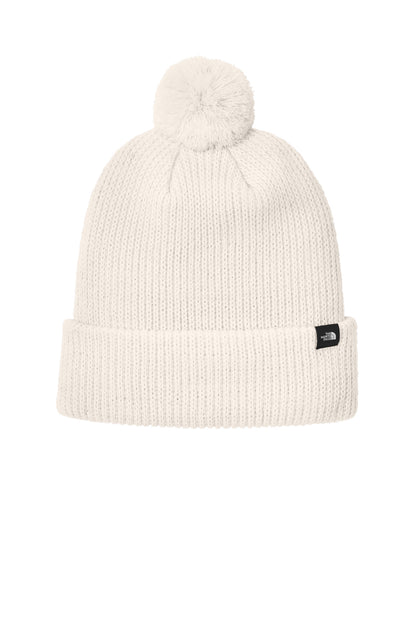 Front View of VtgWhite The North Face Pom Beanie NF0A7RGI