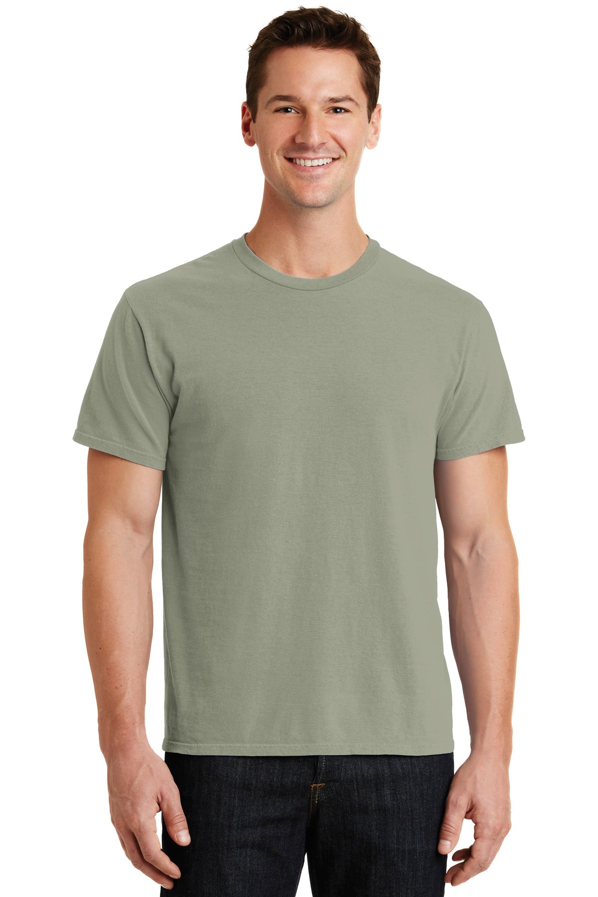 Front View of Walnut Port & Co Beach Wash Garment-Dyed Tee. PC099