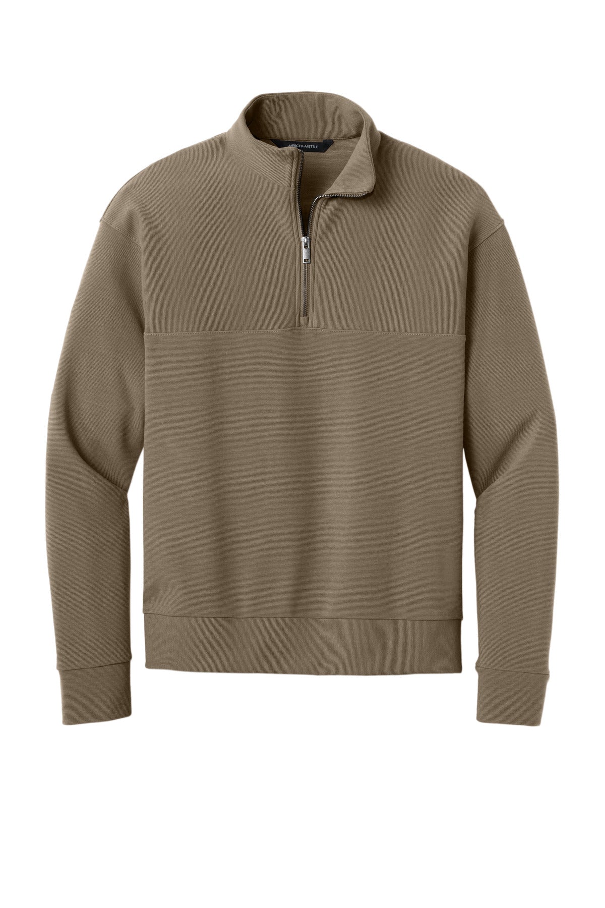 Front View of WarmTaupe Mercer+Mettle Linear Texture 1/4-Zip MM3040