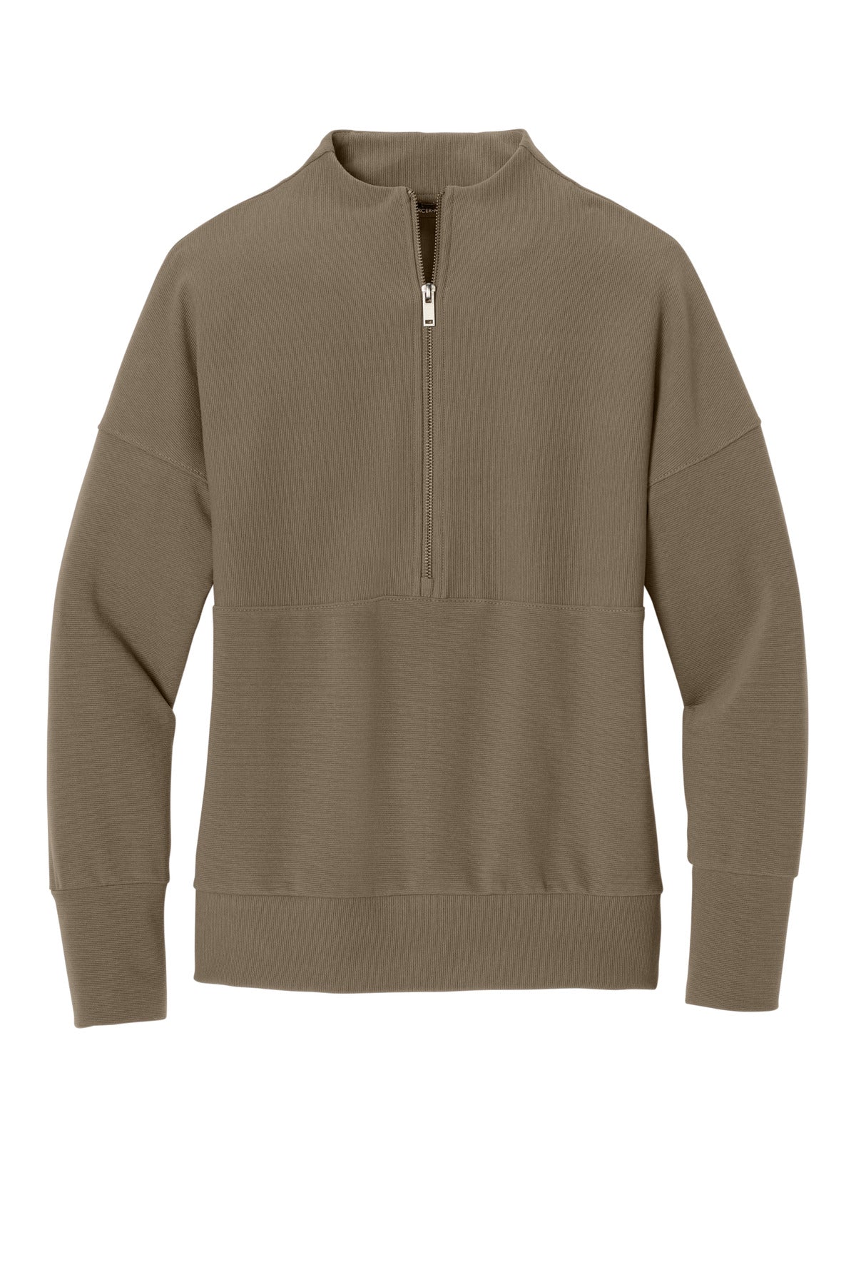 Front View of WarmTaupe Mercer+Mettle Women's Linear Texture 1/4-Zip MM3041