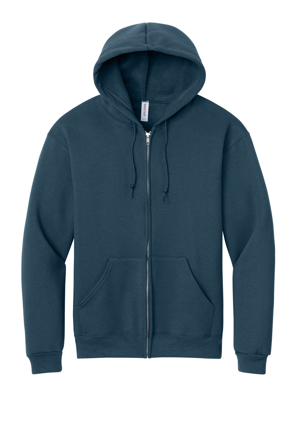 Front View of WashedNavy Jerzees Rugged Unisex Full-Zip Hooded Sweatshirt Z12M