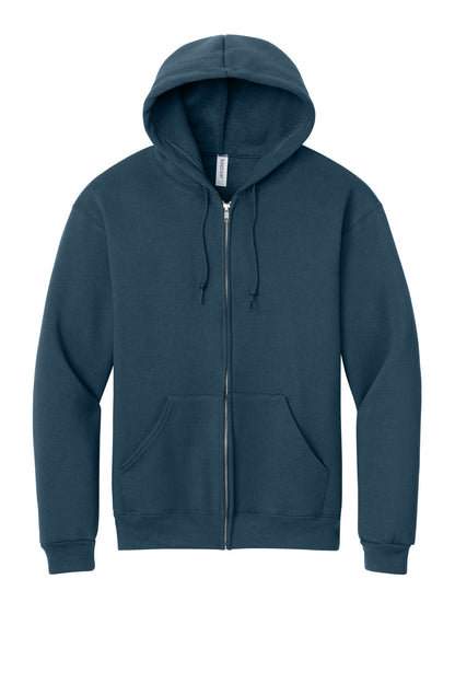 Front View of WashedNavy Jerzees Rugged Unisex Full-Zip Hooded Sweatshirt Z12M