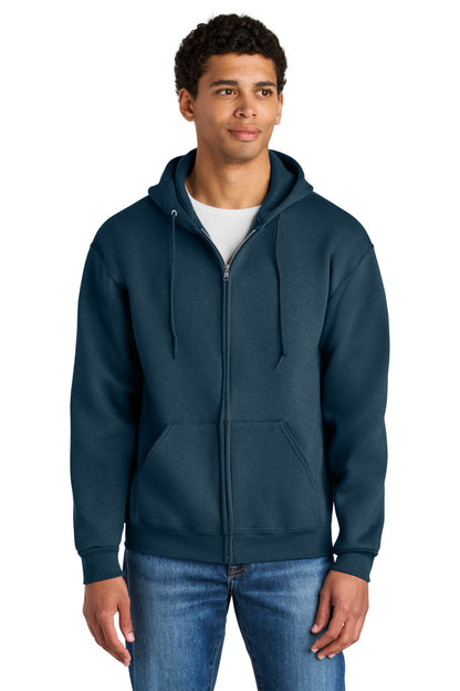 Front View of WashedNavy Jerzees Rugged Unisex Full-Zip Hooded Sweatshirt Z12M