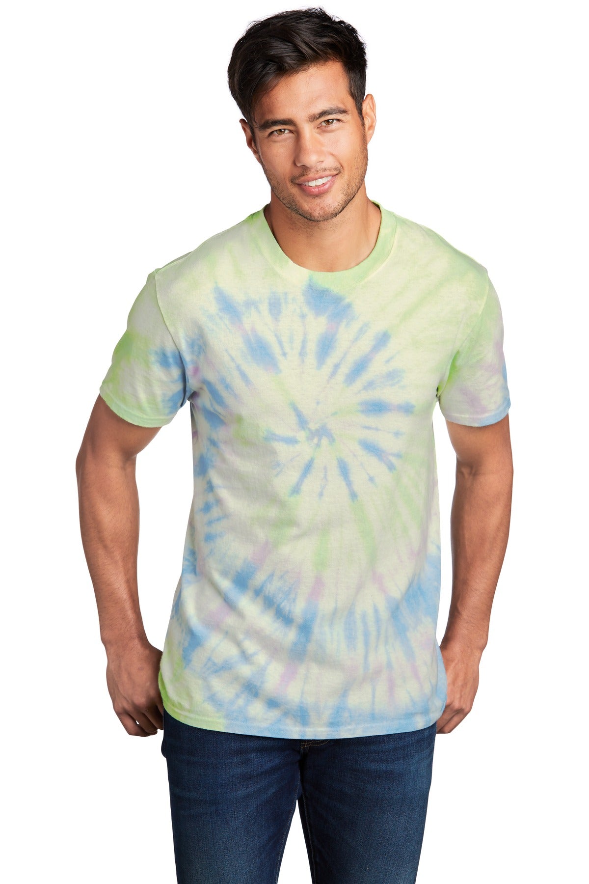 Front View of Watercolor Sp Port & Co Tie-Dye Tee. PC147