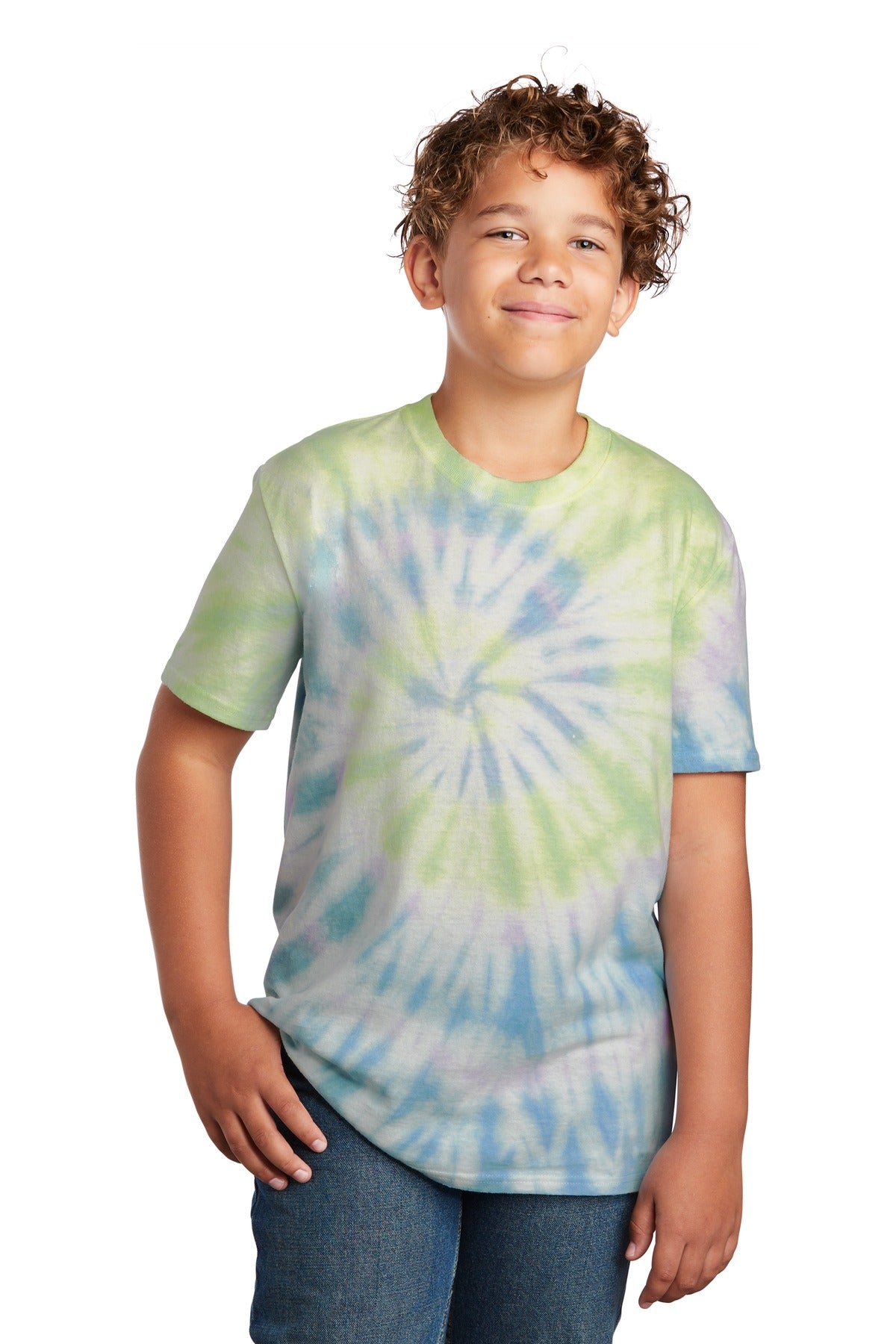 Front View of Watercolor Sp Port & Co Youth Tie-Dye Tee. PC147Y
